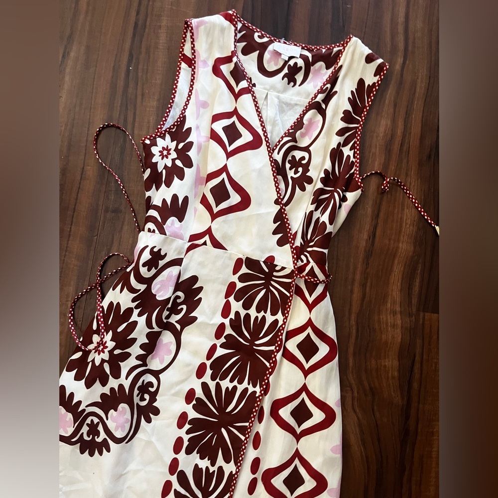 New CIEBON Sleeveless Cream Midi with Red Floral Print 100% viscose size M - Picture 8 of 16